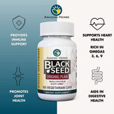 "Black Seed supplement label – ingredients and supplement facts of Nigella sativa capsules"